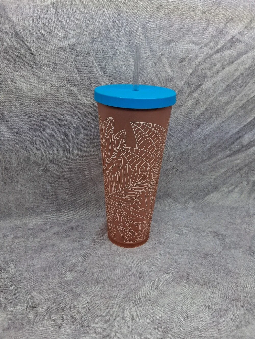 Starbucks Summer 2017 Cold Tumbler - 24oz - Venti Coral Blue Rainforest Leaves
